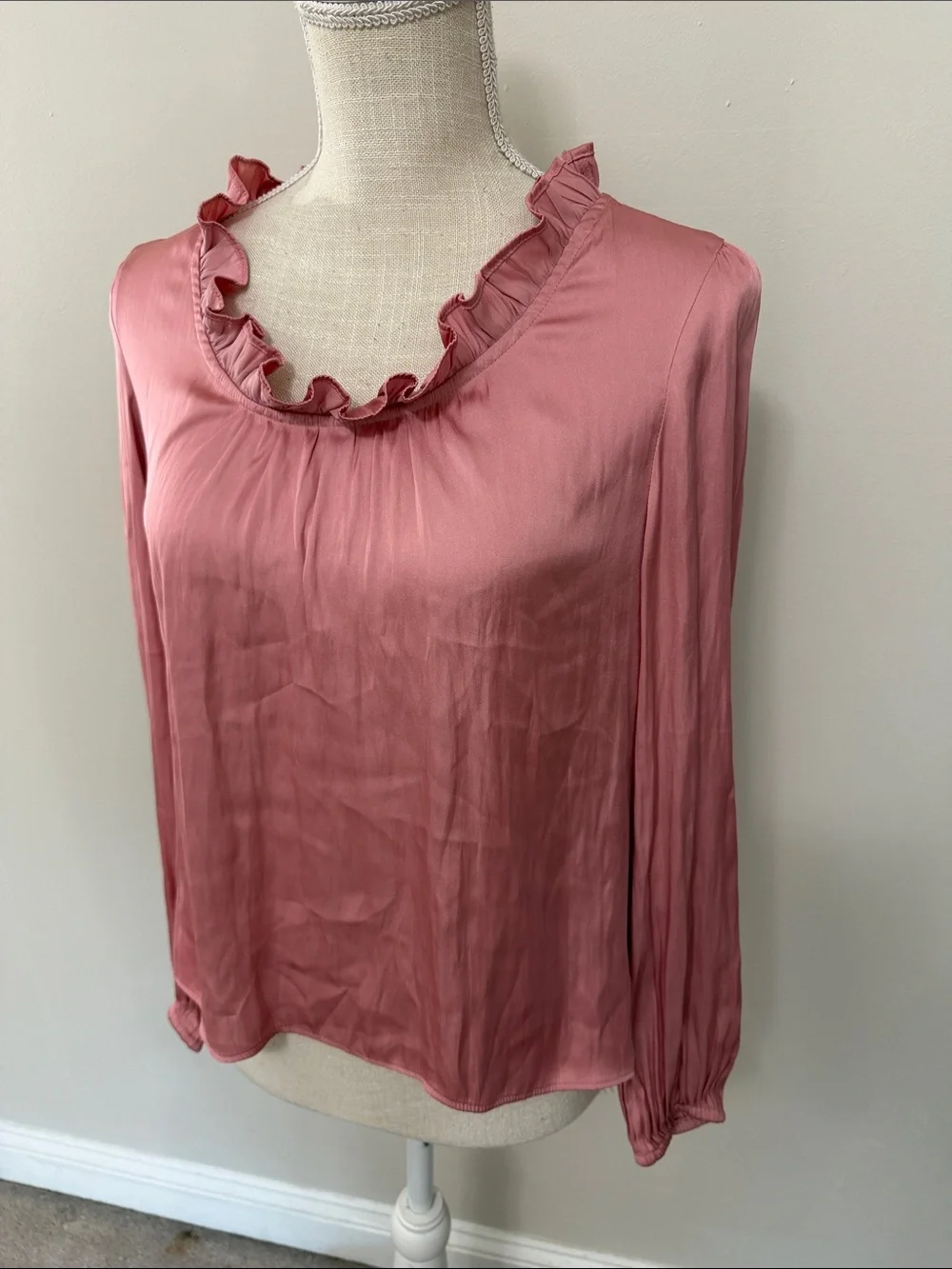 J. Crew Dusty Rose Ruffle-Neck Long Sleeve Blouse
